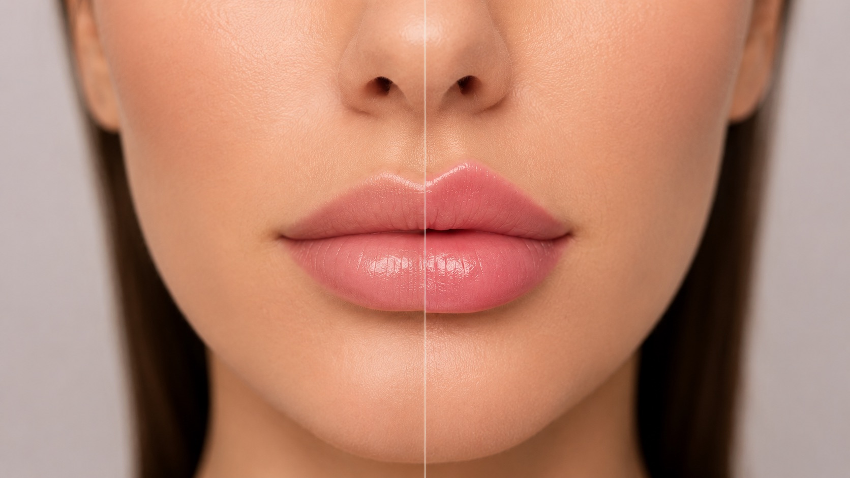 Close-up lip comparison showing classic lip filler and Russian lips styles