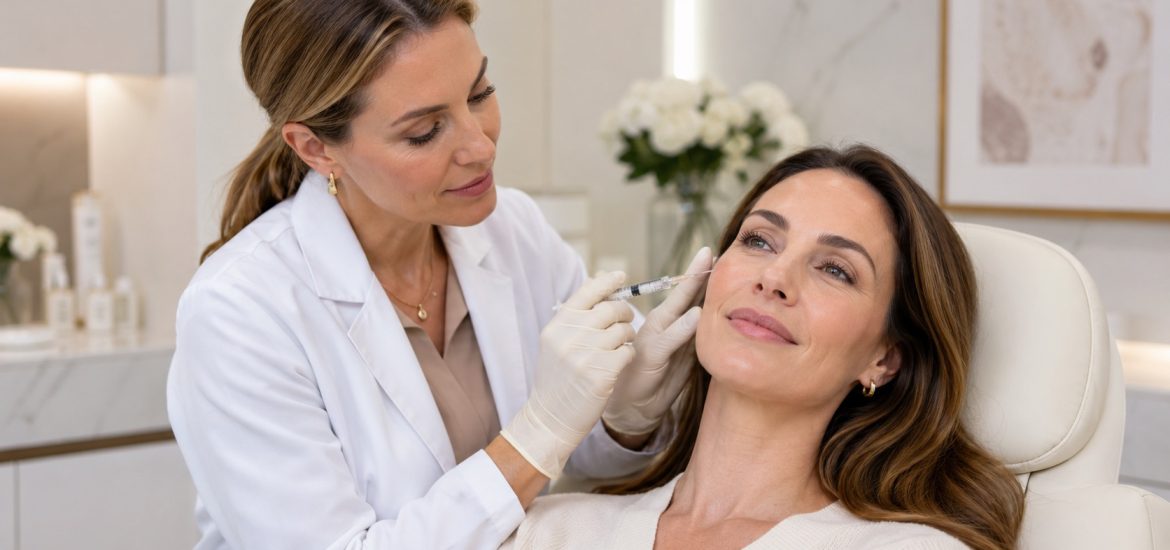 Dermal Fillers Treatment in Reading Aesthetic practitioner performing a facial dermal filler treatment at a modern clinic