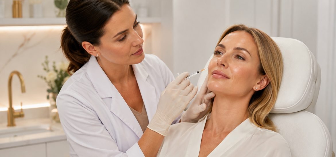 Profhilo and Skin Booster Treatments in Reading Practitioner administering an injectable skin treatment to a client with hydrated, glowing skin