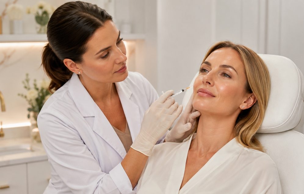 Profhilo and Skin Booster Treatments in Reading Practitioner administering an injectable skin treatment to a client with hydrated, glowing skin