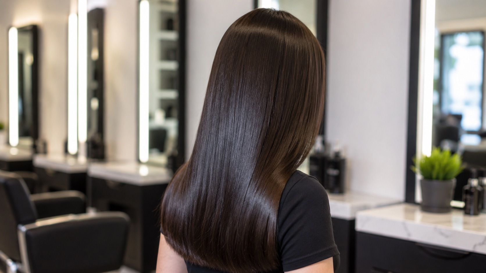 Smooth glossy hair after a Brazilian keratin treatment in Wembley