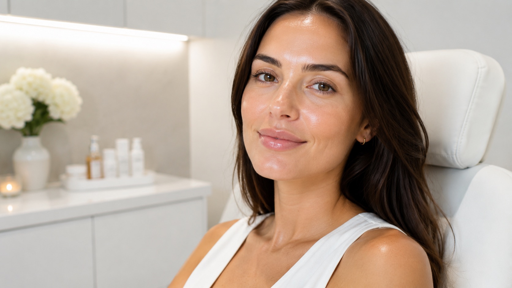 Woman with hydrated glowing skin after a skin booster treatment in Reading